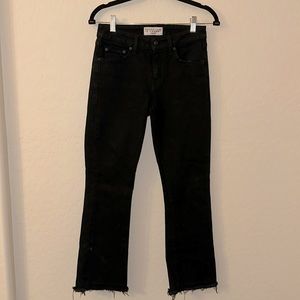 Derek Lam Gia Mid Rise Cropped Flare Jeans in Jet Black Size 25. Raw hem